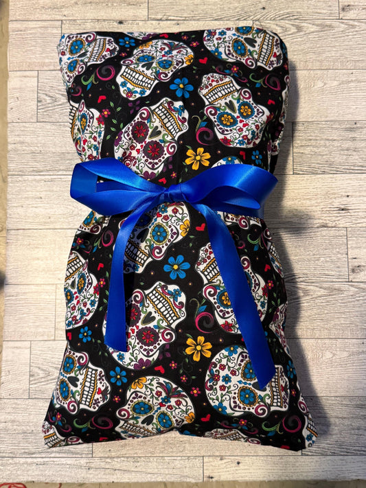 Large Microwavable Corn Heating Pad (~10x15) Sugar Skulls Day of the Dead